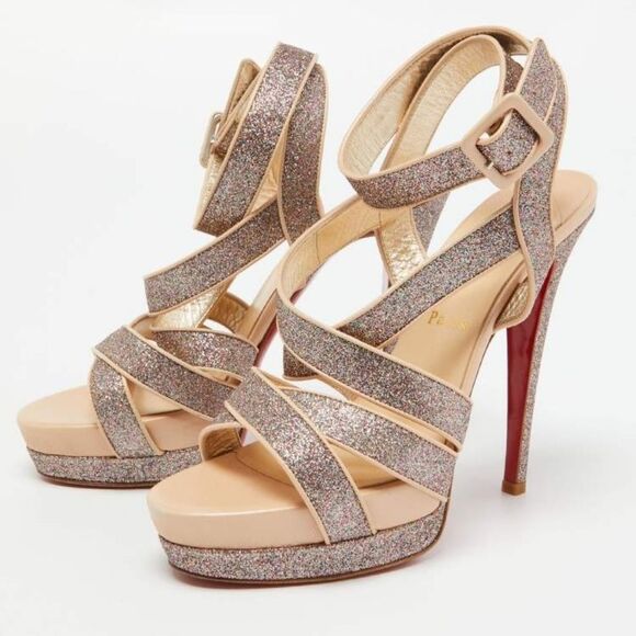 Authentic Christian Louboutin Multicolor Glitter Straratata Platform Sandals - Picture 4 of 16